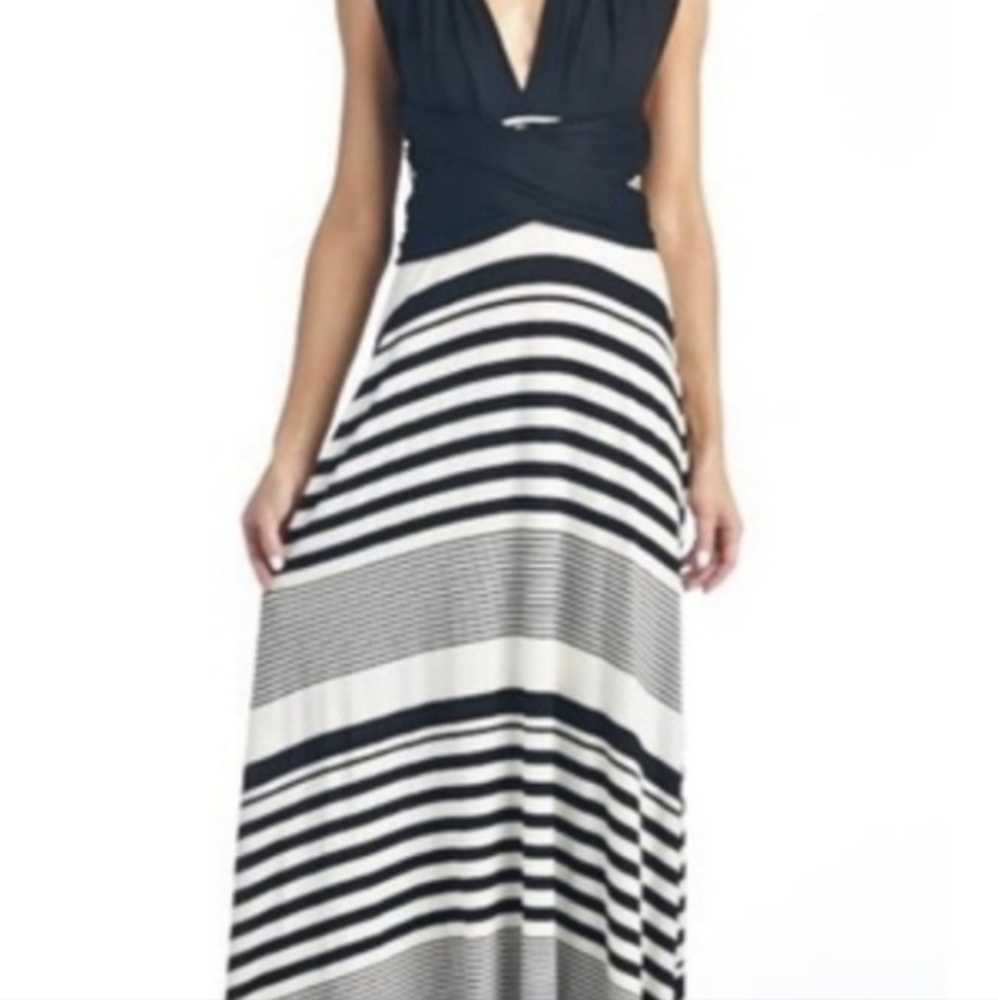 Reb & J. Maxi black & white dress with long black wrap. Wear multiple ways! Sml